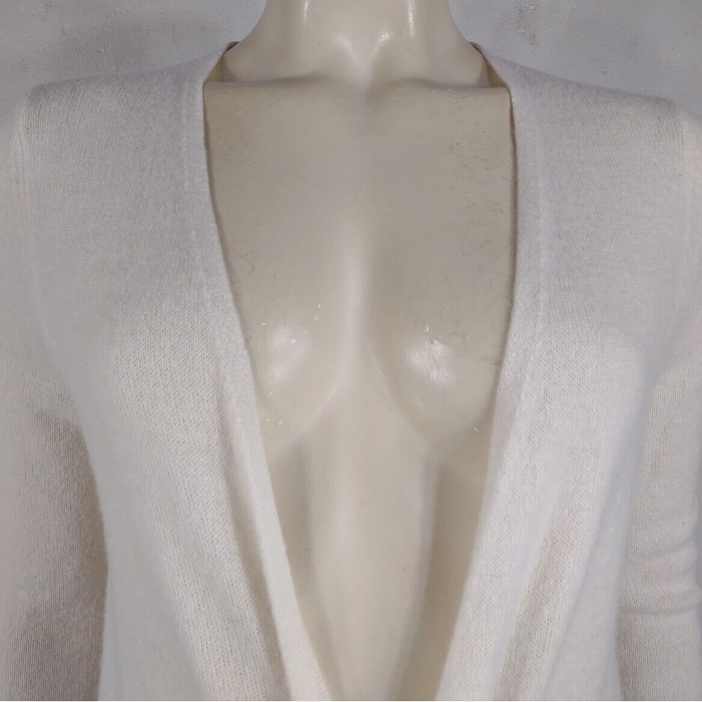 Calypso St. Barth 100% Cashmere Open-Front Fringe Hem Cardigan in Cream, Small